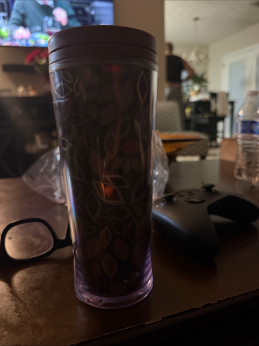 Starbucks Purple Travel Tumbler with Leaf Motif